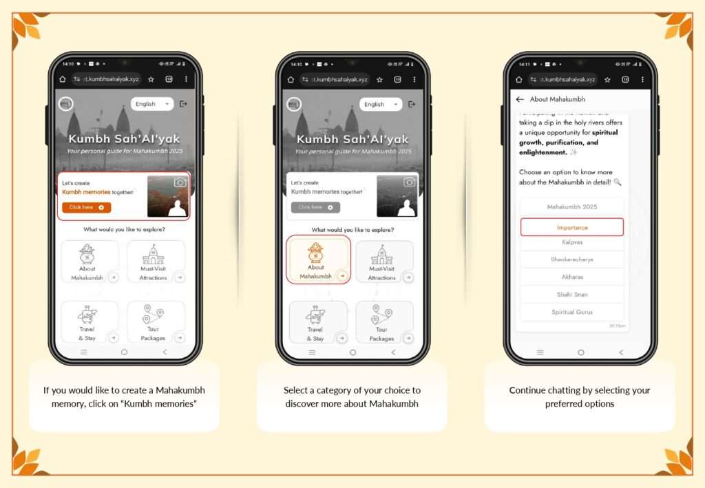 Kumbh SahAIyak Web App (Mobile/Website) Interaction